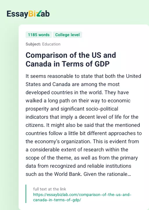 Comparison of the US and Canada in Terms of GDP - Essay Preview