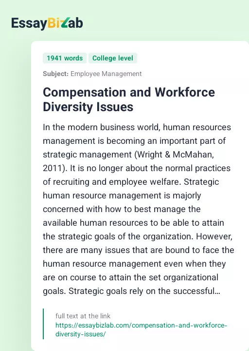 Compensation and Workforce Diversity Issues - Essay Preview