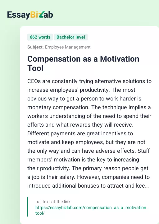 Compensation as a Motivation Tool - Essay Preview