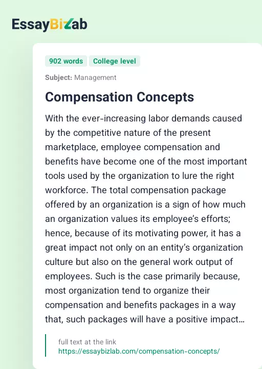 Compensation Concepts - Essay Preview