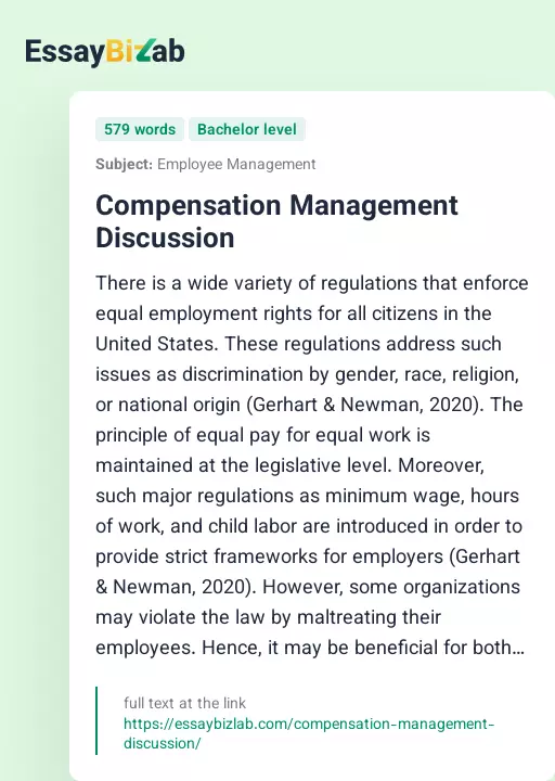 Compensation Management Discussion - Essay Preview