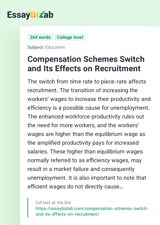 Compensation Schemes Switch and Its Effects on Recruitment - Essay Preview