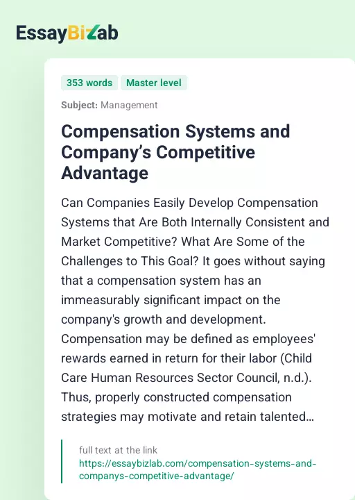 Compensation Systems and Company’s Competitive Advantage - Essay Preview