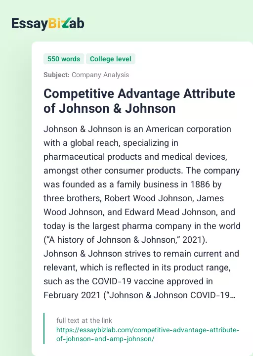 Competitive Advantage Attribute of Johnson & Johnson - Essay Preview