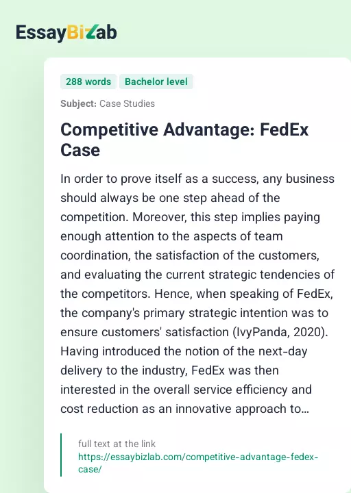 Competitive Advantage: FedEx Case - Essay Preview