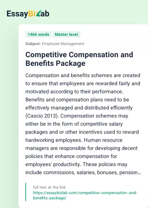 Competitive Compensation and Benefits Package - Essay Preview