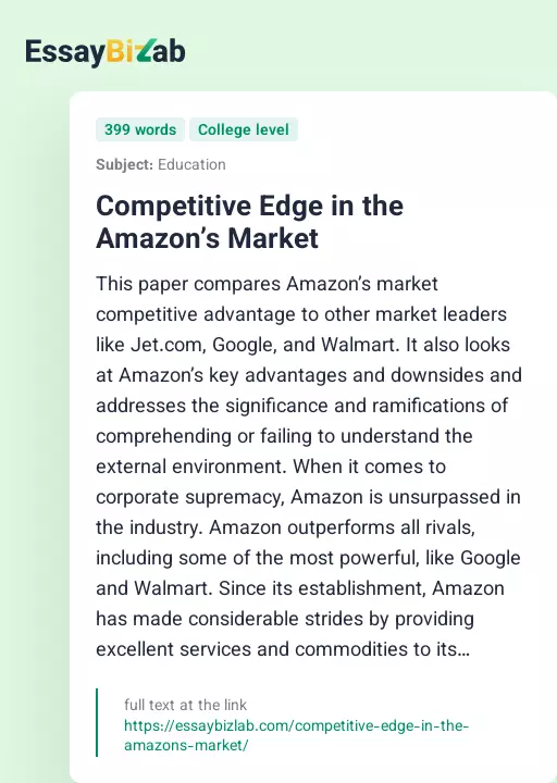Competitive Edge in the Amazon’s Market - Essay Preview