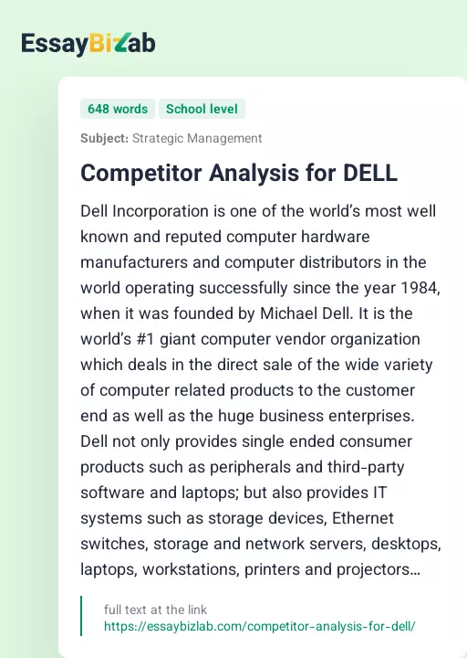 Competitor Analysis for DELL - Essay Preview