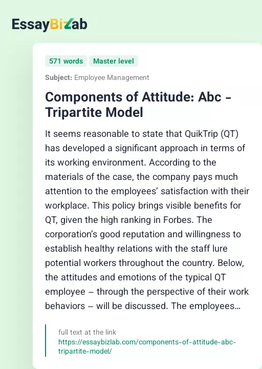 Components of Attitude: Abc - Tripartite Model - Essay Preview