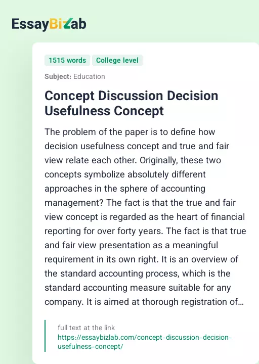 Concept Discussion Decision Usefulness Concept - Essay Preview
