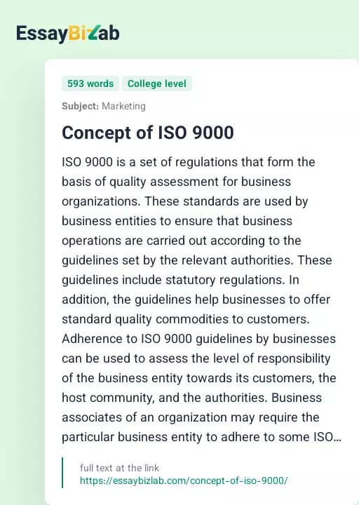 Concept of ISO 9000 - Essay Preview