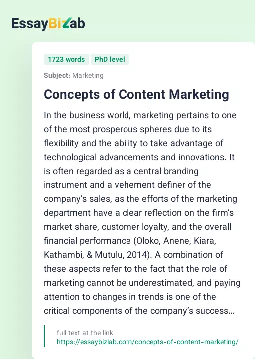 Concepts of Content Marketing - Essay Preview