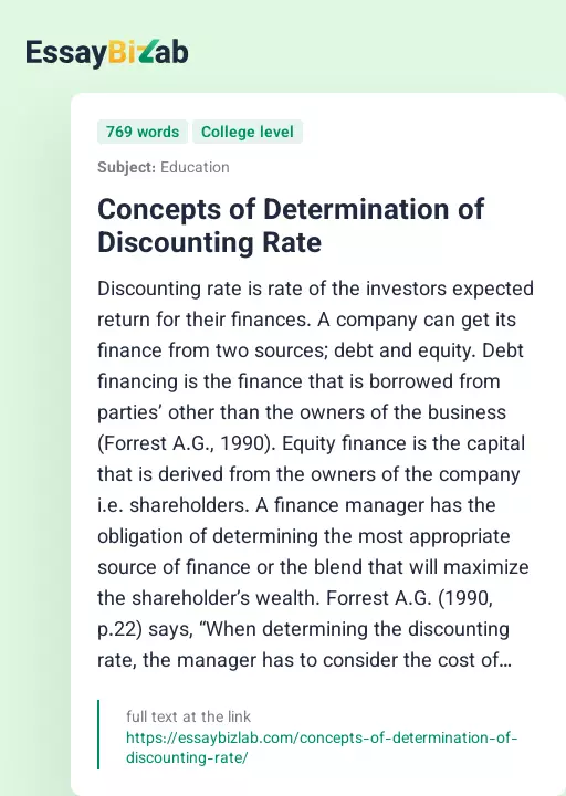 Concepts of Determination of Discounting Rate - Essay Preview