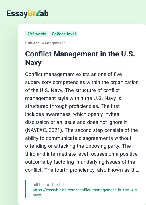 Conflict Management in the U.S. Navy - Essay Preview