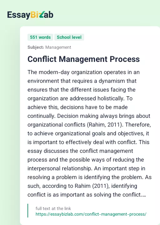 Conflict Management Process - Essay Preview