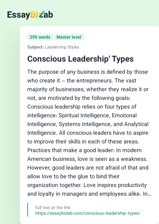Conscious Leadership' Types - Essay Preview