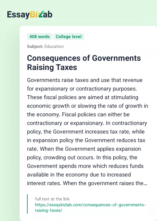 Consequences of Governments Raising Taxes - Essay Preview