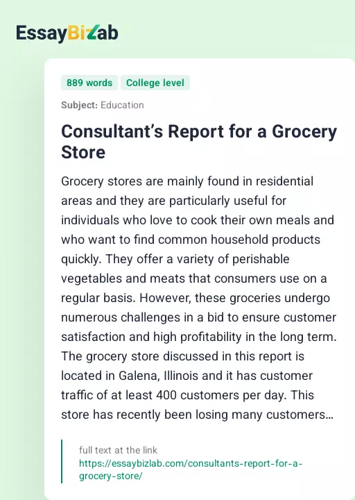 Consultant’s Report for a Grocery Store - Essay Preview