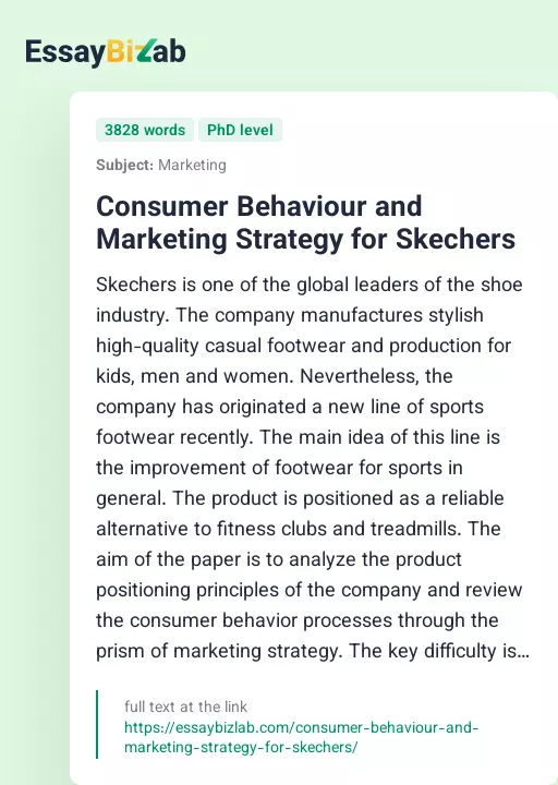 Consumer Behaviour and Marketing Strategy for Skechers - Essay Preview
