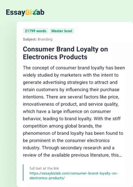 Consumer Brand Loyalty on Electronics Products - Essay Preview