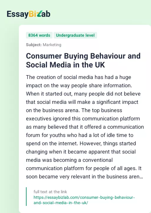 Consumer Buying Behaviour and Social Media in the UK - Essay Preview