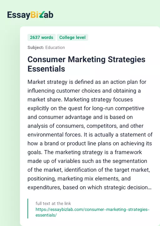 Consumer Marketing Strategies Essentials - Essay Preview