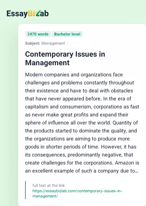 Contemporary Issues in Management - Essay Preview