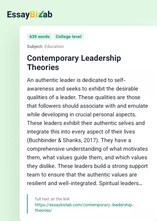 Contemporary Leadership Theories - Essay Preview