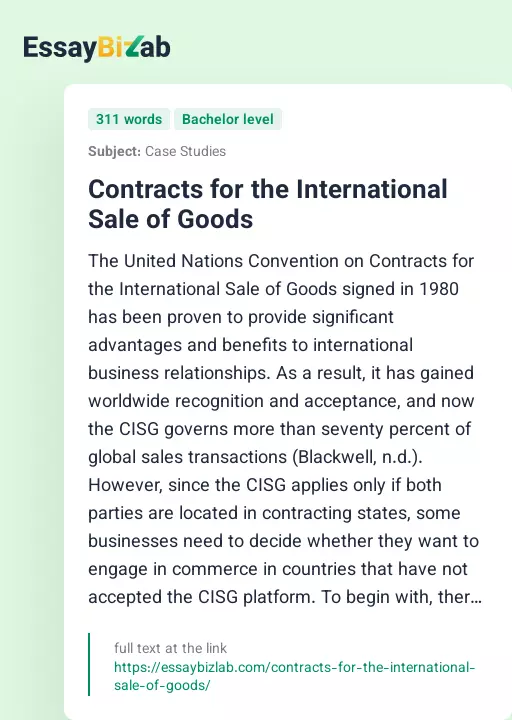 Contracts for the International Sale of Goods - Essay Preview