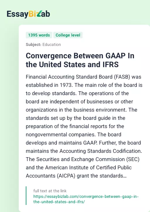 Convergence Between GAAP In the United States and IFRS - Essay Preview