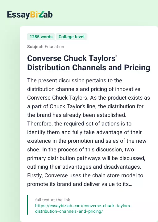 Converse Chuck Taylors' Distribution Channels and Pricing - Essay Preview