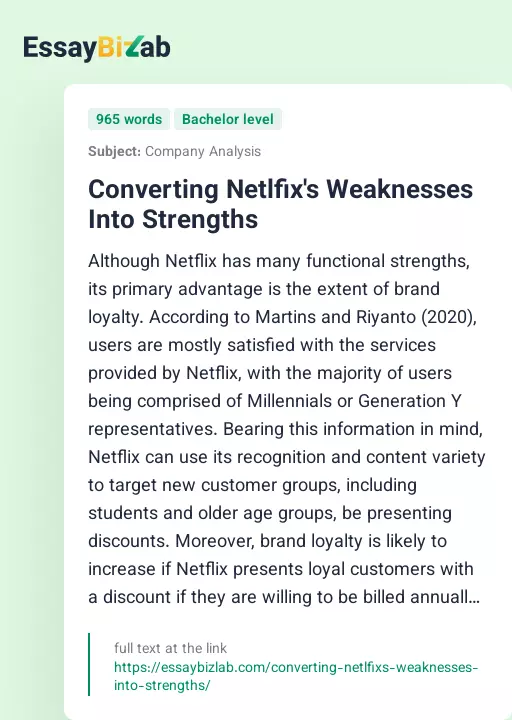 Converting Netlfix's Weaknesses Into Strengths - Essay Preview