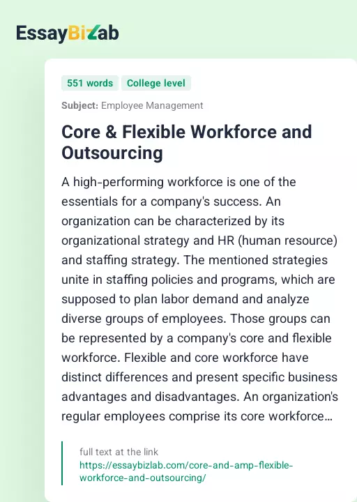 Core & Flexible Workforce and Outsourcing - Essay Preview