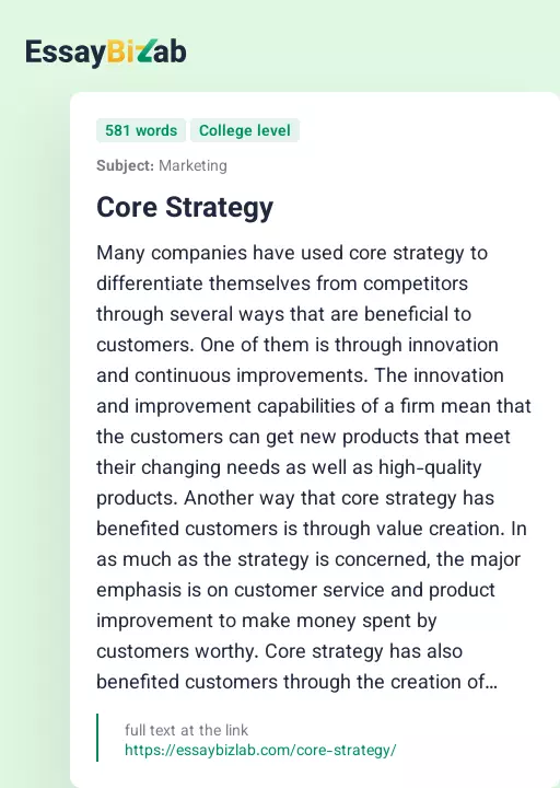 Core Strategy - Essay Preview