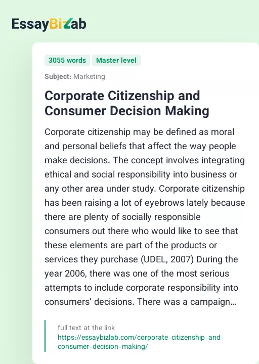 Corporate Citizenship and Consumer Decision Making - Essay Preview