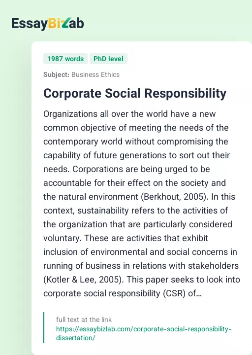 Corporate Social Responsibility - Essay Preview