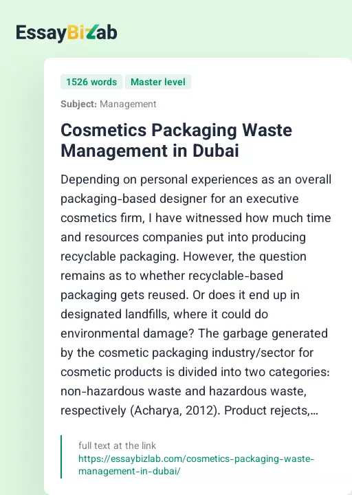 Cosmetics Packaging Waste Management in Dubai - Essay Preview