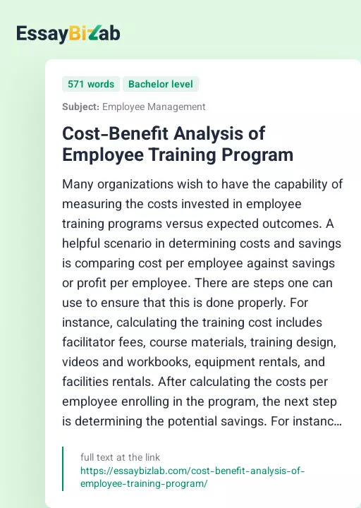 Cost-Benefit Analysis of Employee Training Program - Essay Preview