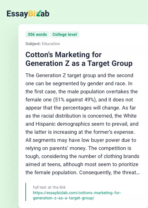 Cotton's Marketing for Generation Z as a Target Group - Essay Preview