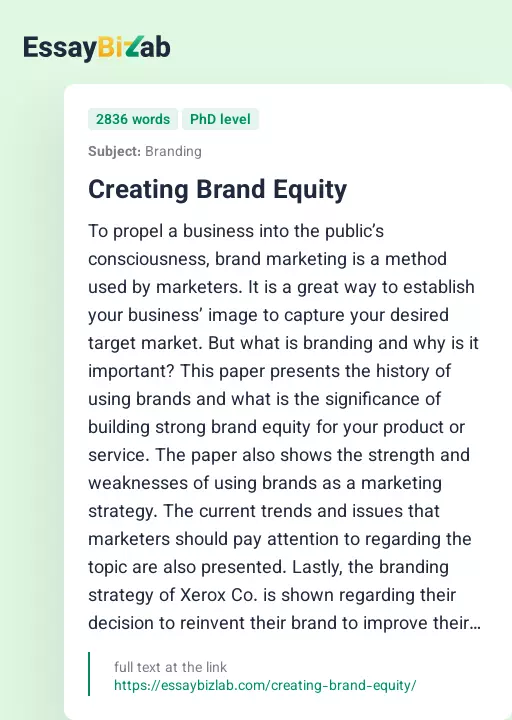 Creating Brand Equity - Essay Preview