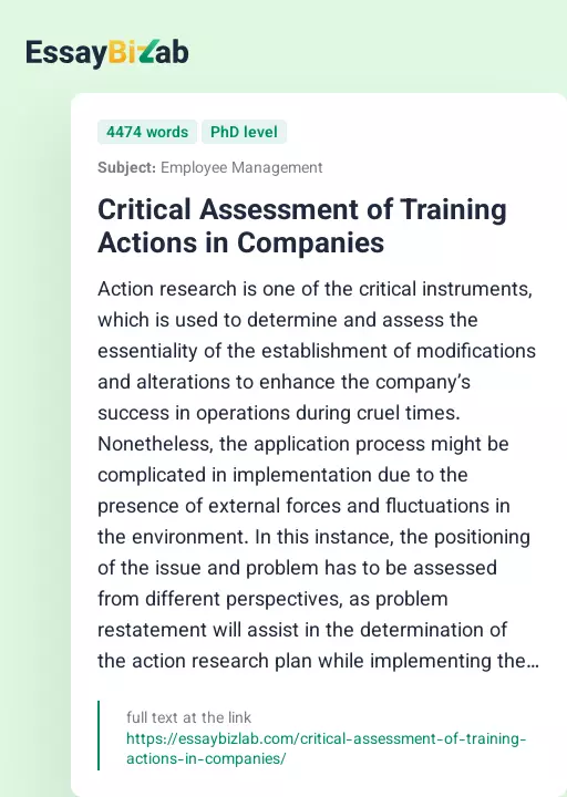 Critical Assessment of Training Actions in Companies - Essay Preview
