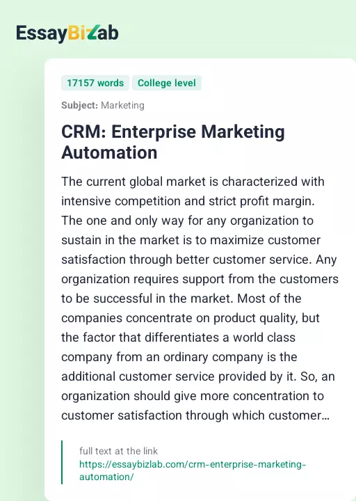 CRM: Enterprise Marketing Automation - Essay Preview