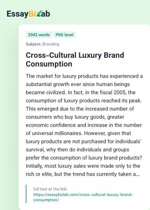 Cross-Cultural Luxury Brand Consumption - Essay Preview