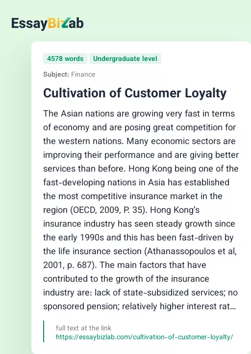 Cultivation of Customer Loyalty - Essay Preview