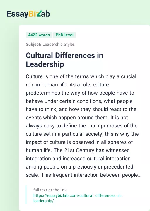 Cultural Differences in Leadership - Essay Preview