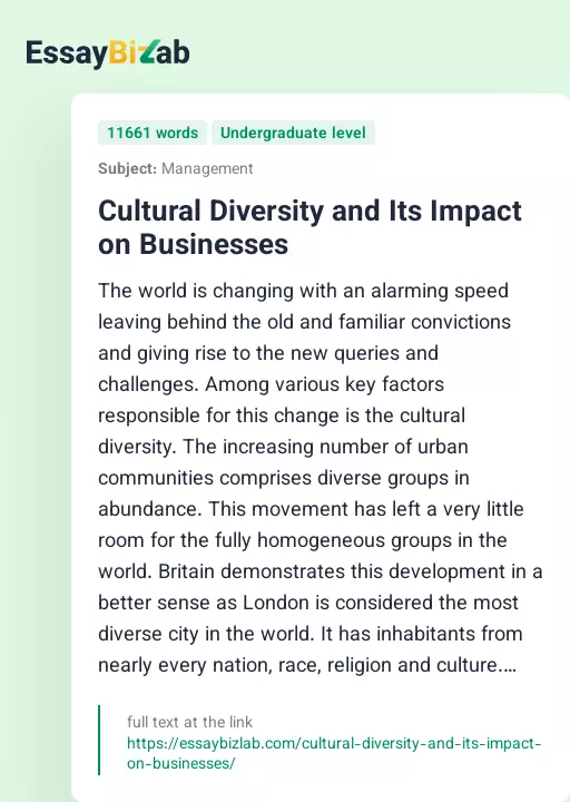 Cultural Diversity and Its Impact on Businesses - Essay Preview