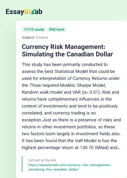 Currency Risk Management: Simulating the Canadian Dollar - Essay Preview