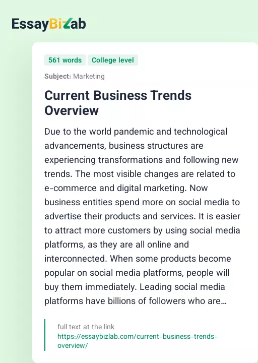 Current Business Trends Overview - Essay Preview