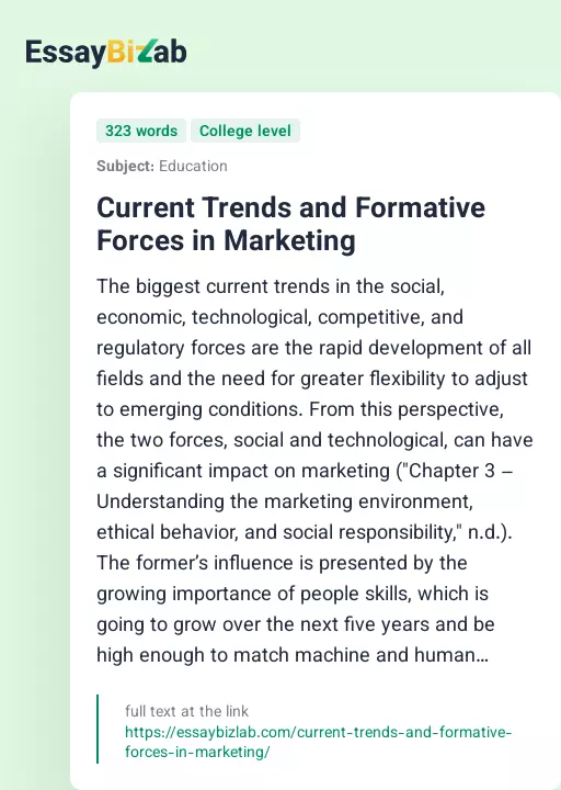 Current Trends and Formative Forces in Marketing - Essay Preview