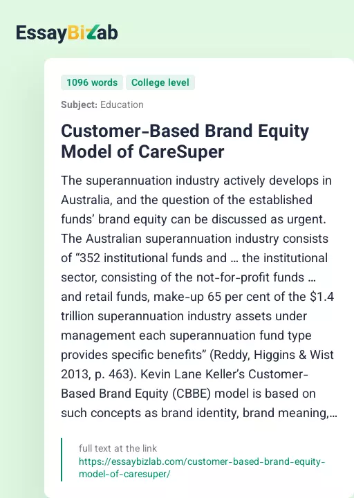 Customer-Based Brand Equity Model of CareSuper - Essay Preview